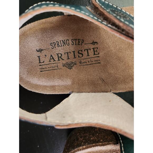 L'ARTISTE Spring Step Leather Soothing Green Earth Sandals 38 (7) - Picture 4 of 8